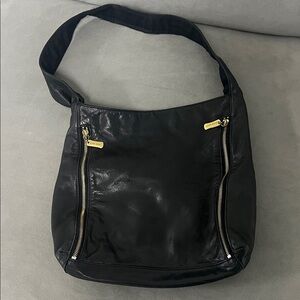 Nine West Black Leather Shoulder Bag with Gold Zippers. Never used!
